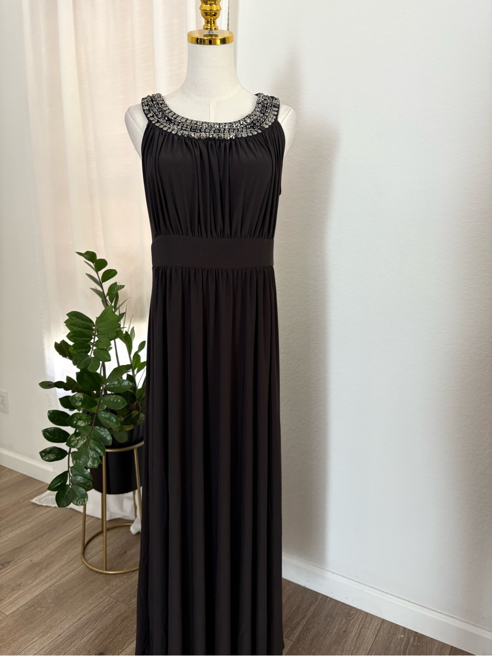 Haani Black Maxi Dress with Beaded Neckline - Picture 2 of 10